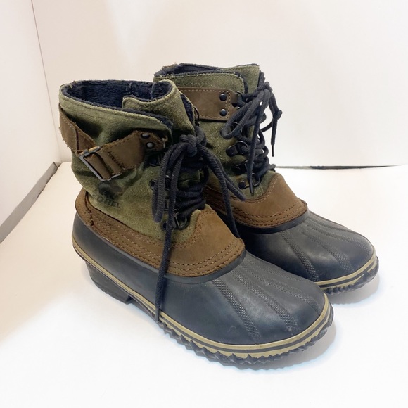 Sorel Fancy Lace II Peatmoss Black Green Suede Duck Winter Boot - Picture 2 of 8